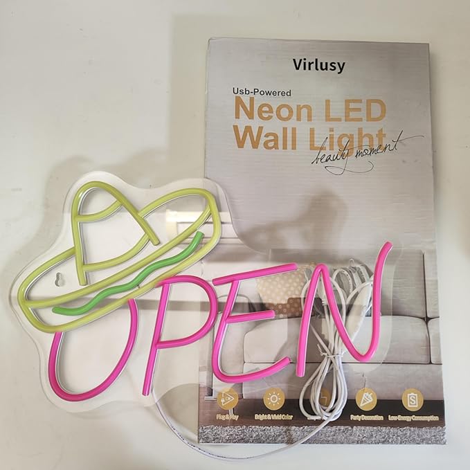 Open Neon Sign for Wall Decor Dimmable Led Lights Signs Open Signs for Business Yellow Neon Light Pink Room Decor for Tacos Shop Bar Party Stores Hotel Restaurant Gift USB Powered