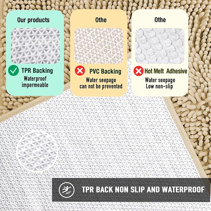 Bathroom Rugs Mat 56x24 Non Slip Chenille Bath Mats Bath Rugs for Bathroom Shower Beige
