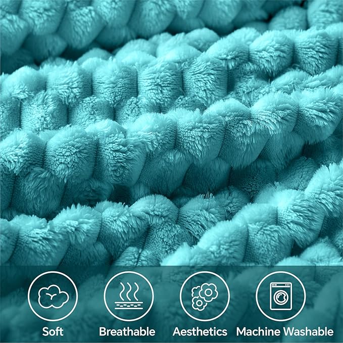 BEDELITE Fleece Throw Blanket for Couch & Bed - 3D Jacquard Decorative Teal Blanket, Super Soft and Cozy Warm Fuzzy Blanket All Seasons Suitable, 50x60Inches