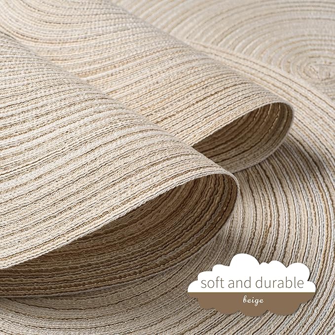 FunWheat Round Braided Placemats Set of 4 Place mats for Dining Tables Woven Heat Resistant Table Mats 15 inch (E Beige, 4pcs)