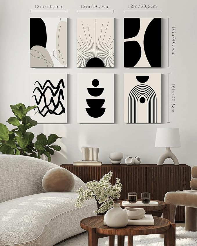 ๐๐ฟ๐๐ผ๐๐บ Abstract Boho Wall Art Minimalist Geometric ๐๐ฟ๐ฎ๐บ๐ฒ๐ฑ Wall Decor 12x16in Boho Room Decor Black Brown Beige Line Art Canvas Painting Mid Century Modern Prints Bohemian Posters for Living Room