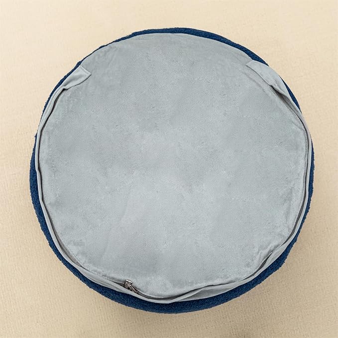 Round Pouf Ottoman 20 x 20 x 14 Inches Boho Poof Home Decor Floor Pouffe Ottoman Foot Rest for Couch Sofa Bean Bag Chairs Living Room Bedroom (Navy)