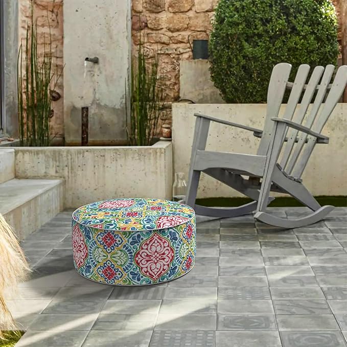 LVTXIII Inflatable Stool Ottoman Footrest with Handle, All Weather Foot Rest, Indoor or Outdoor Use for Home Patio Garden and Camping, D21 x H9, Damask Red