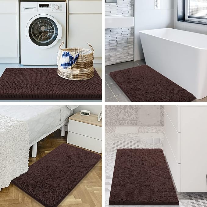 Smiry Luxury Chenille Bathroom Rugs 48x32, Extra Soft and Absorbent Shaggy Bath Mat, Machine Washable, Non-Slip Plush Carpet Runner for Tub, Shower, and Floor, Home Decor Accessories, Brown