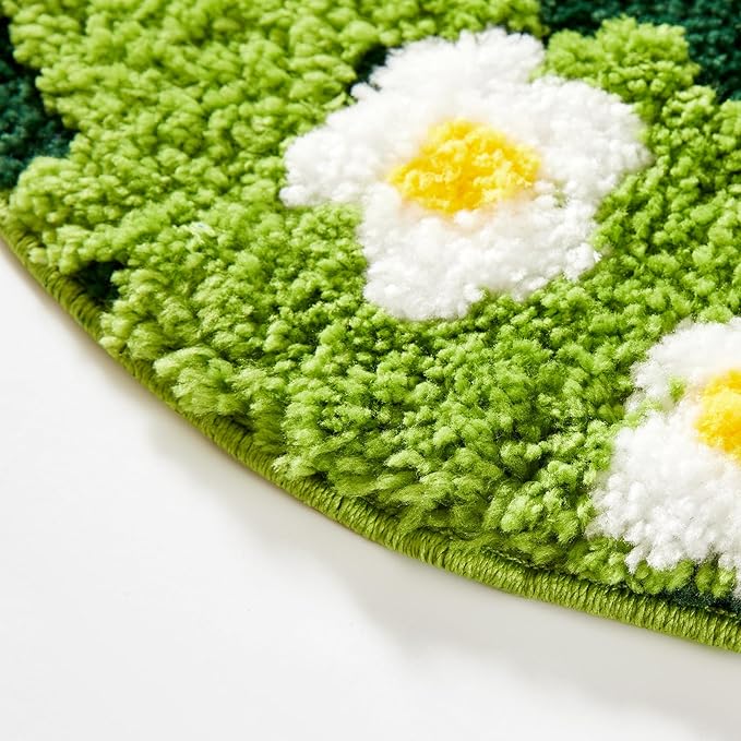 Cute Green Floral Bathroom Runner Rugs Extra Long Bath Mat 24''W x 60''L Non Slip Washable, Modern Chic Boho Aesthetic Trendy Funky Moss Throw Runner Rugs for Kitchen Bedroom Entryway