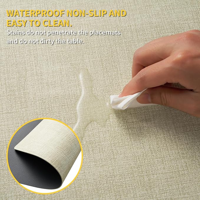 Placemats Set of 8 with Coasters Dual Sided Heat Stain Resistant Place Mats Faux Leather Table Mats Non-Slip Waterproof Oil-Proof Washable Wipeable Table Placemats for Dining Patio Table Kitchen