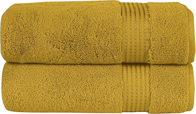 Elegant Comfort Premium Turkish Cotton 2 Pack Bath Towel Set - 27 x 54 inch, Luxurious Hotel Spa Quality 100% Turkish Cotton 2PC Bath Towel Set - Highly Absorbent - Soft Bathroom Towels, Gold