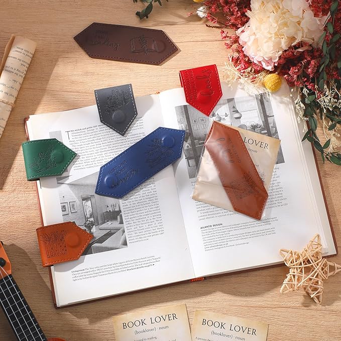 16 Sets Hexagon Style Leather Bookmark Magnetic Bulk PU Magnetic Bookmark Clips with Cards Book Lovers Gift Page Markers Book Club Gift for Graduation Party Favors Women Men Readers Lovers