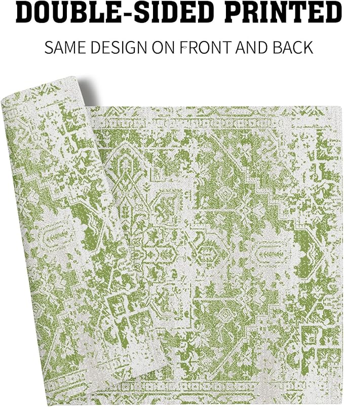 Gray Lime Green Boho Placemats Set of 6 Ethnic Bohemian Carpet Place Mats Washable Kitchen Dining Vintage Grey Geography Floral Linen Table Mats Stain Heat-Resistant for Home Party Indoor 12x18 in