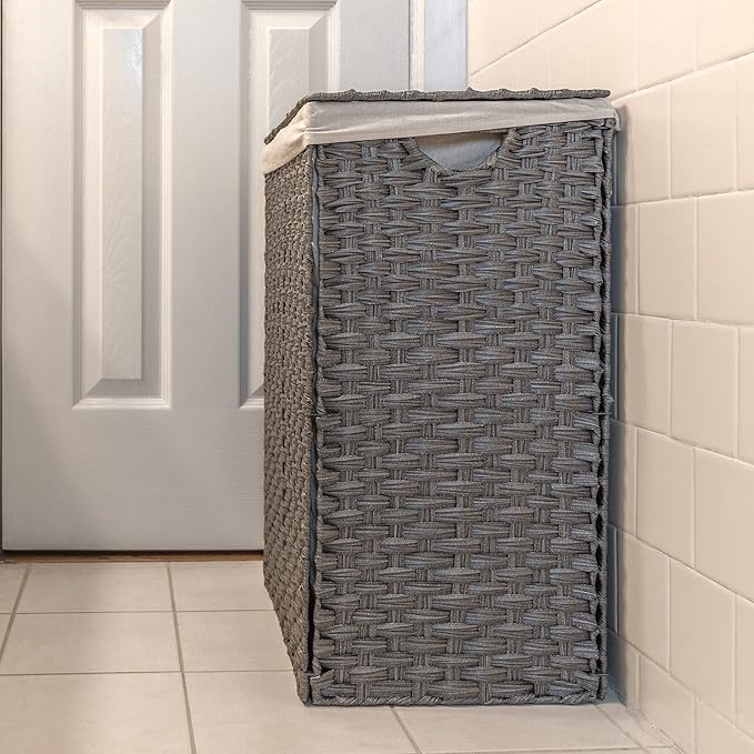 Synthetic Wicker Laundry Hamper Basket With Lid and Liner by Blue Ridge Basket Company (Gray)