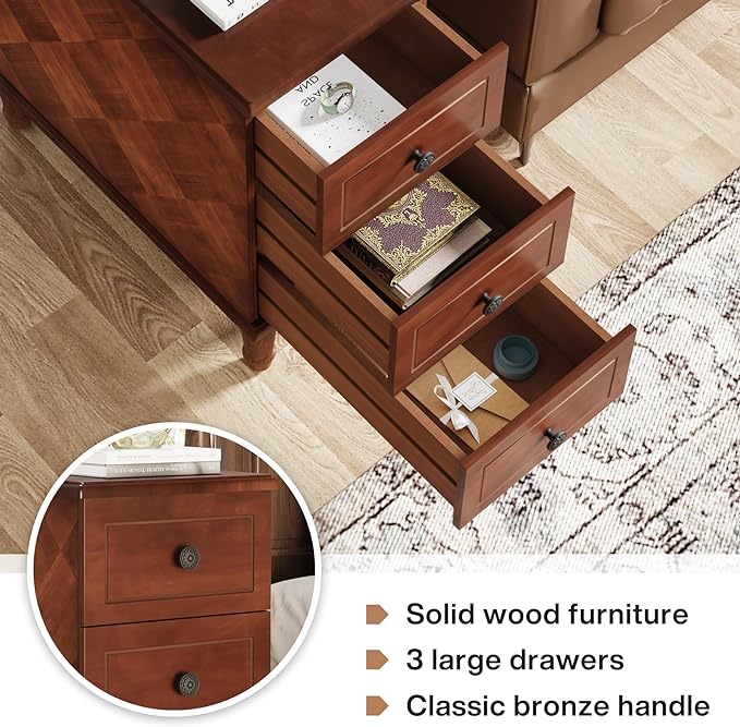 Tribesigns Solid Wood End Table, Fully Assembled Narrow Side Table with Drawers, Pre-Assembled Nightstand Slim Bedside Table for Small Spaces, Living Room, Bedroom, Brown, 2 Pcs