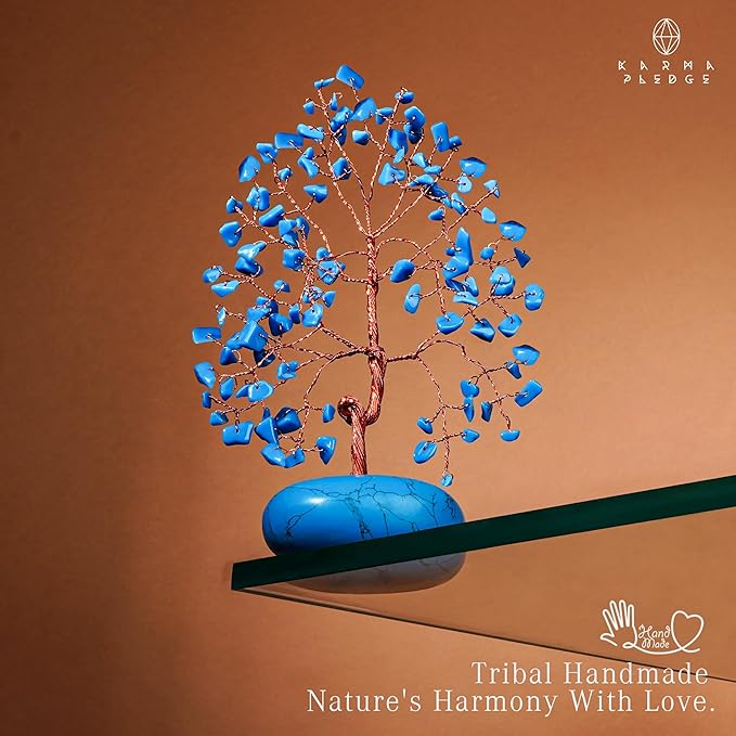 Crystal Tree of Life Home and Office Feng Shui Decor, Turquoise Healing Crystal Handmade Bonsai Tree for Positive Energy, Good Luck, Money, Christmas Decor, Birthday Gifts for Women, Mom
