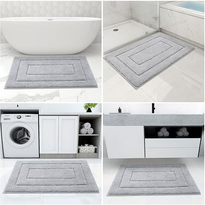 Buganda Bathroom Rugs, 47" x 24", Soft and Absorbent Microfiber Bath Rugs, Non-Slip Shaggy Shower Carpet, Machine Wash Dry Bath Mats for Bathroom Floor, Tub and Shower, Grey