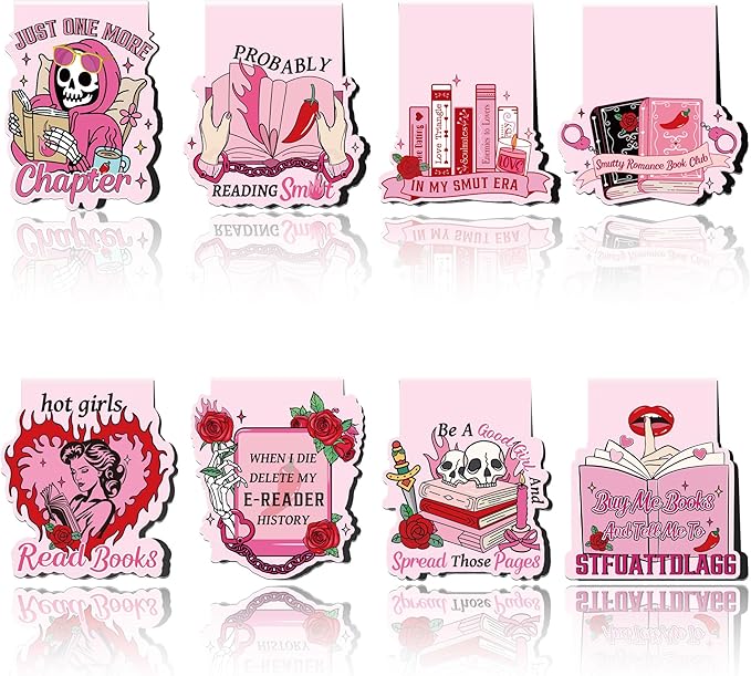 Funny Spicy Magnetic Bookmarks: 8 Pcs Smutty Romance Book Mark for Reading Women, Pink Unique Magnet Page Markers Clips, Bookish Gifts for Women Adults Book Lovers