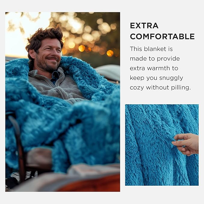 Bedsure Fuzzy Sherpa Faux Fur Twin Blanket Bright Blue Cozy Gifts for Women Men, Soft Fleece Plush Warm Minky Thick Blanket Twin Size for Bed, Room Decor Dorm Essentials Blue Decor Gifts, 60x80
