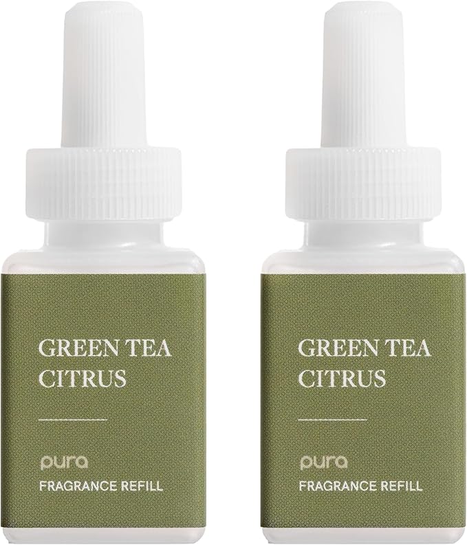 Pura Smart Home Air Diffuser Fragrance - Smart Home Scent Refill - Up to 120-Hours of Premium Fragrance per Refill - Clean Diffuser for Office & Apartment - 2 Pack, Green Tea Citrus
