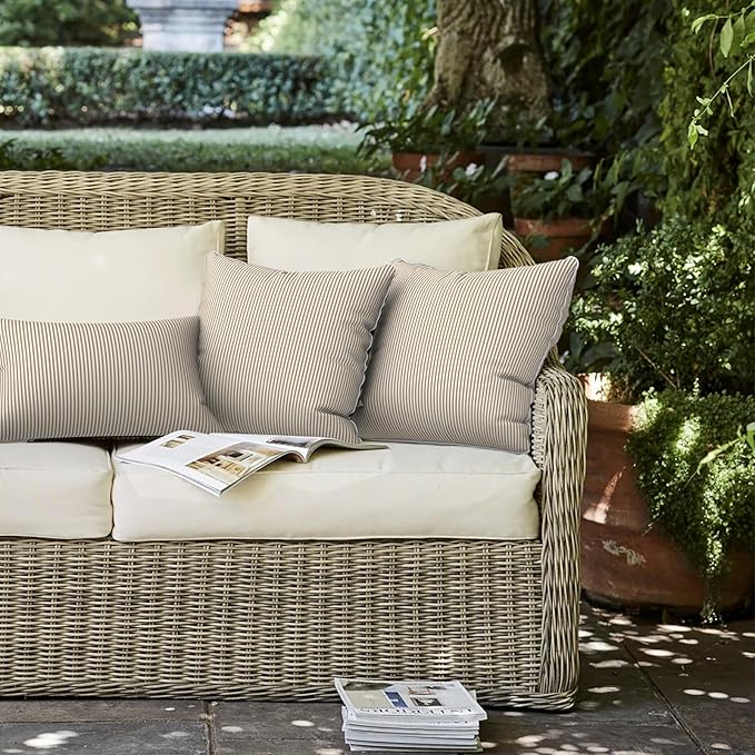 LVTXIII Outdoor Throw Pillow Covers Waterproof Tropic Accent Pillow Cases Fluffy Outdoor Cushion Covers for Garden and Patio Furniture Decoration, 16x16, 2 Pack, Strip Beige