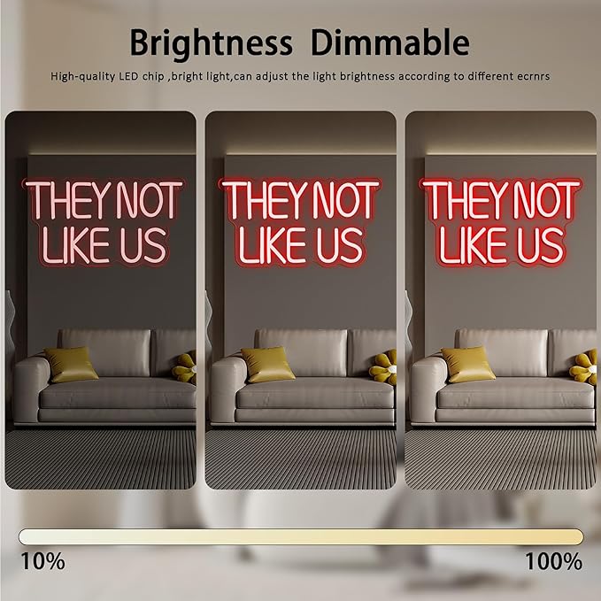 They Not Like US Neon Sign, Dimmable LED Music Neon Signs for Wall Decor, Christmas Ornamentm Black Culture Neon Light Kids Wall Art Room Bedroom Birthday Party Man Cave Christmas Gifts(15.7 * 8.6in)