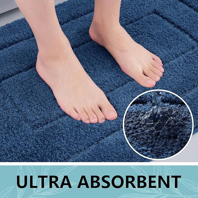Buganda Bathroom Rugs, 59" x 24", Soft and Absorbent Microfiber Bath Rugs, Non-Slip Shaggy Shower Carpet, Machine Wash Dry Bath Mats for Bathroom Floor, Tub and Shower, Navy