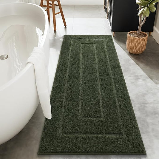 HOMORE Bathroom Runner Rug 24x60 Inch Soft Absorbent Bathroom Rug Runner, Washable Bath Rugs Non Slip Long Bath Rugs Mat for Shower Tub, Olive Green