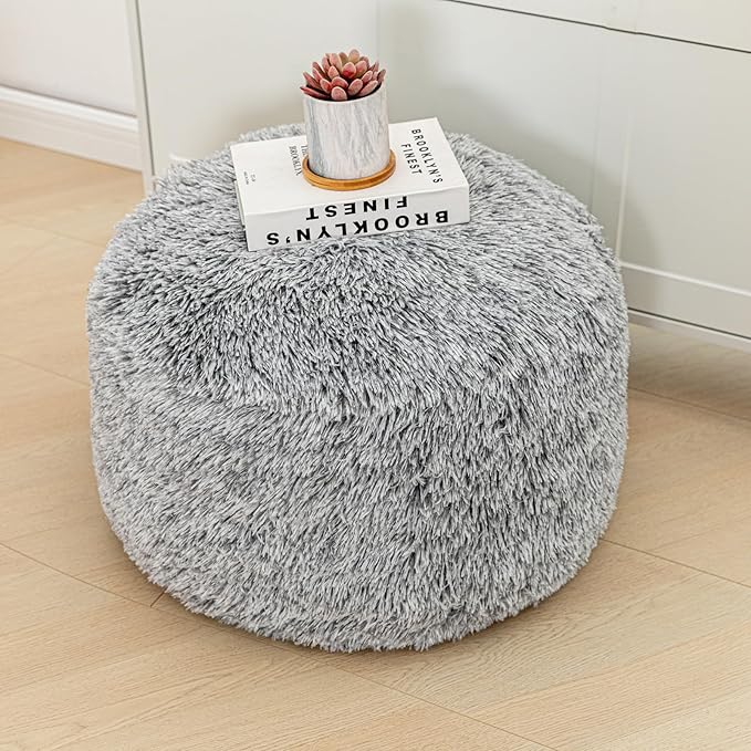 Asuprui Grey Ottoman Foot Rest NO Filler Pouf Ottoman Unstuffed 20x20x12 Inches Round Pouf Seat Bean Bag Chair Foldable Floor Chair Storage for Living Room Bedroom Cover ONLY