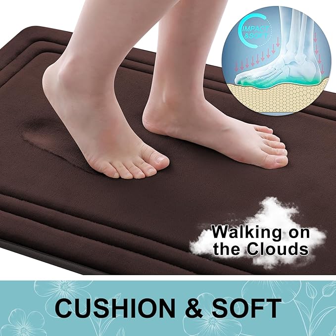 Grandaily Memory Foam Bath Mat Rug 40x32, Ultra Soft, Non-Slip and Absorbent Bathroom Rugs, Machine Wash Dry, Comfortable Bath Carpet for Bathroom Floor, Tub and Shower, Brown
