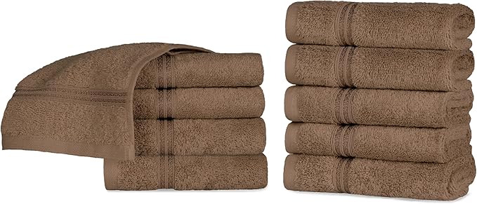Superior Egyptian Cotton 10-Piece Face Towel Set, Small Towels for Facial, Spa, Quick Dry, Absorbent Towels, Bathroom Accessories, Guest Bath, Home Essentials, Washcloth, Airbnb, Mocha