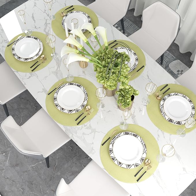 Set of 4 Handmade Round Placemat 15 Inch Soft Linen eco-Friendly Fabric Handcrafted Machine Washable Indoor & Outdoor Tablemat Green