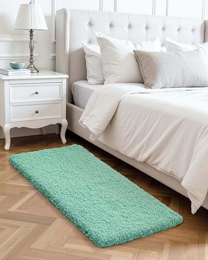 ILANGO Spa Blue Bathroom Rugs 60" × 24" Non Slip & Super Absorbent Thick Soft, Washable Bath Carpet Runner for Floor, Microfiber Plush Shaggy Bath Mats with Rubber for Bedroom Bathtub Shower Room