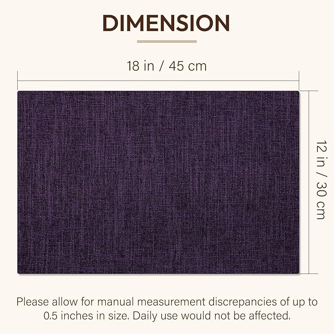Placemats Set of 4, Dual-Layered Thickened Faux Linen Cloth Place Mats Heat Resistant Machine Washable Wrinkle Free Table Mats Indoor/Outdoor (Purple)