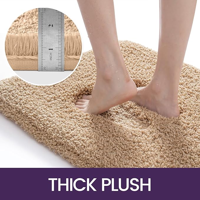 DEXI Bathroom Rug Mat 24x16, Extra Soft and Absorbent Bath Rugs, Washable Non-Slip Thick Carpet Mat for Shower Floor, Tub, Beige