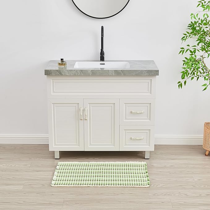 Douceur Boho Bath mat for Bathroom Floor Non Slip, Acrylic Blend Cute Bath Mats with Tassels, Quick Dry Bath mats Machine Washable, 24" x 36", Green