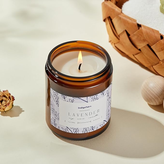 Lavender Scented Candle - 7oz Soy Wax Aromatherapy Candle for Stress Relief & Relaxation – 40 Hours Long Lasting, Natural Essential Oils, Gift for Women & Home Decor