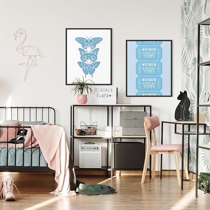 Habseligkeit Cute Blue Wall Art Prints, Butterfly Wall Decors for Room Aesthtic, Abstract Posters for Girls' Bedroom Wall Decor Aesthetic Unframed, 8X10in, Set of 6