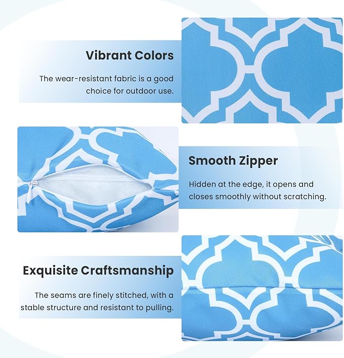 Eternal Beauty Set of 2 Outdoor Decorative Pillow Covers Waterproof Outdoor Pillow Covers for Spring Summer Patio Throw Pillows, 18X18 inches, Light Blue