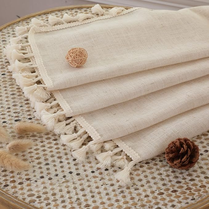 Joydeco Linen Boho Curtains 63 Inch Length 2 Panels, Super Soft Bohemian Farmhouse Curtains with Tassels, Semi Sheer Light Filtering Drapes for Bedroom Living Room (Rod Pocket, 52Wx63L)