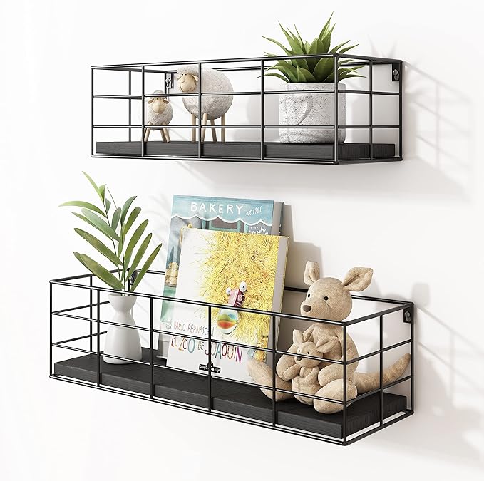 Fixwal 4 Set Floating Shelves Wall Shelves for Storage Hanging Shelves Wall Mounted for Living Room Kitchen and Bedroom Bathroom for Wall Decorative Storage (Black)
