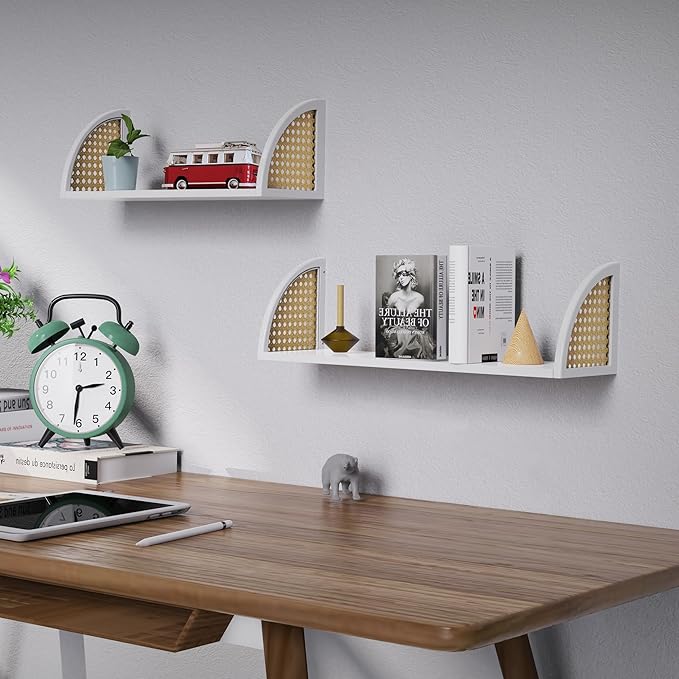 Floating Shelves,2 Set of Wall Mounted Shelf for Bathroom Decor, Bedroom, Living Room and Plants,Wood Floating Shelves for Wall Storage,24.8 * 7.68 inch,White
