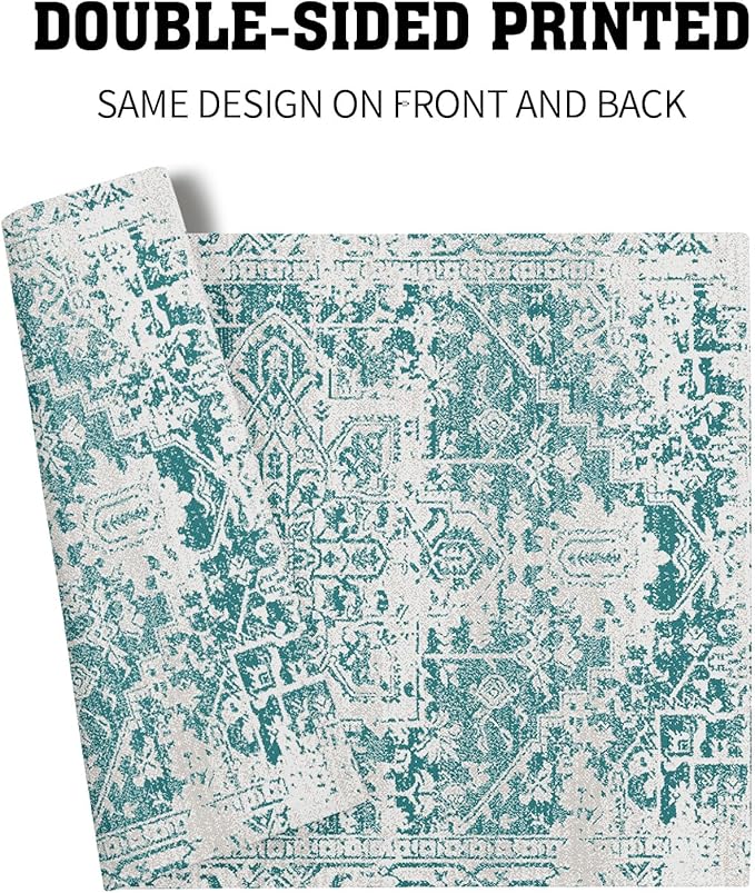 Gray Teal Boho Placemats Set of 4 Ethnic Bohemian Carpet Place Mats Washable Kitchen Dining Vintage Grey Geography Floral Linen Table Mats Stain Heat-Resistant Cloth Tabel for Home Party 12x18 in