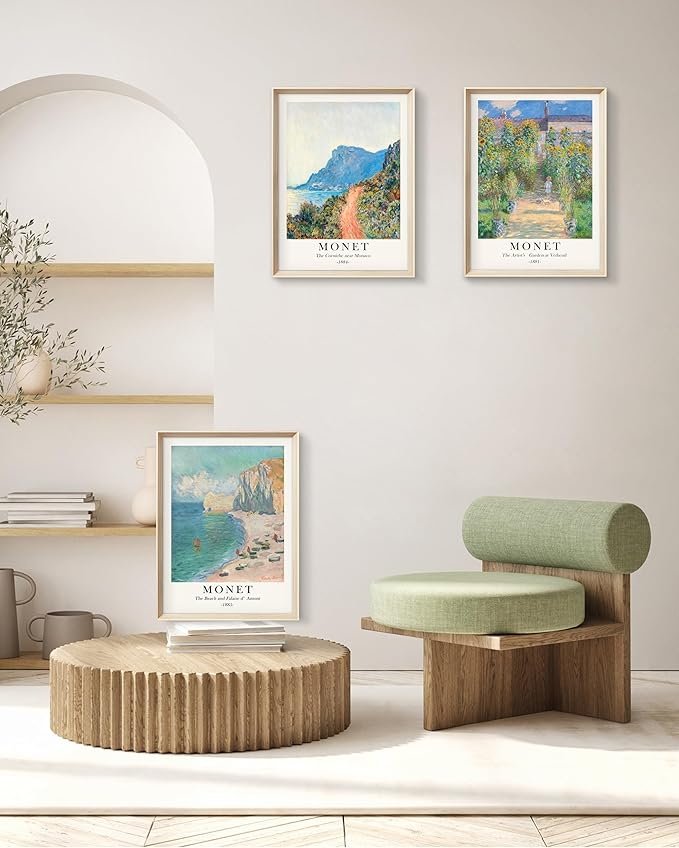 HesenDot Framed Claude Monet Wall Art 3 Piece,12x16in High Framed Design Canvas Prints Wall Decor,Vintage Impressionism Landscape Artwork Poster Home Decoration for Living Room Bedroom Gallery Office