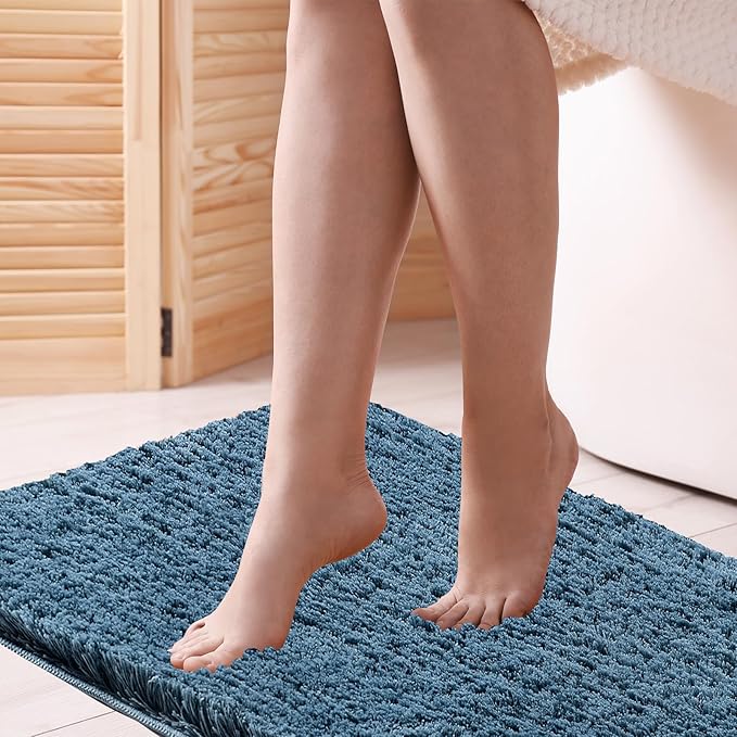 CozeCube Dusty Blue Bathroom Rugs 47" x 24", Bath mats for Bathroom Non Slip, Ultra Soft Bath Rugs Washable, Plush Microfiber Area Rugs for Bedroom