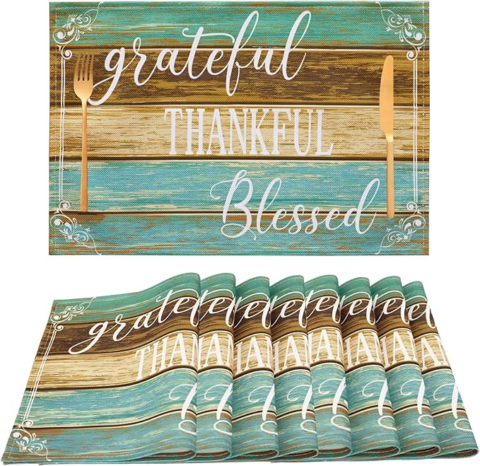 Farmhouse Table Placemats Set of 8 Place Mats Linen Wipeable Heat Resistant Placemats Washable Fabric Waterproof Rectangle Table Mat for Kitchen Dining Dinner 18 X 12 Inch, Retro