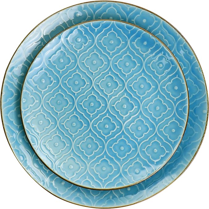 Elama Aqua Lily 16 Piece Luxurious Stoneware Dinnerware with Complete Setting for 4