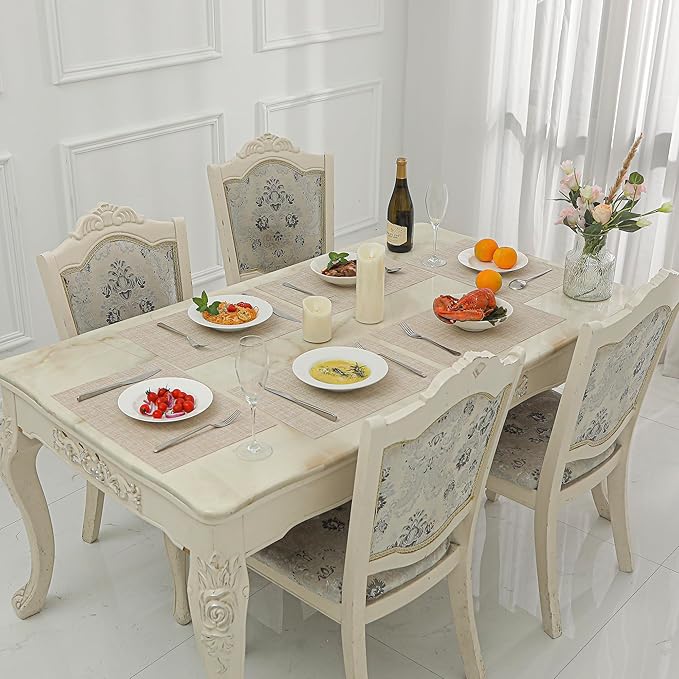 Leetaltree Beige Placemats Set of 16 - Heat Resistant Non-Slip Place mats for Dining Table, Washable Durable PVC Vinyl Woven Table Mats(Beige, 16)