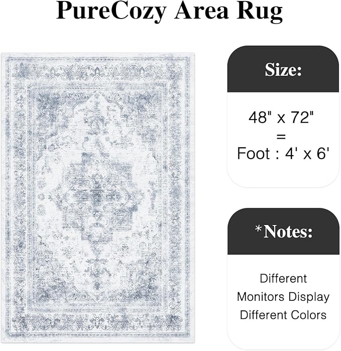 Area Rug 4x6 Washable Blue Rug Vintage Boho Medallion Entryway Door Mat Distressed Retro Carpet Non Slip Low Pile Small Soft for Office Kitchen Bedroom Laundry Bathroom Hallway