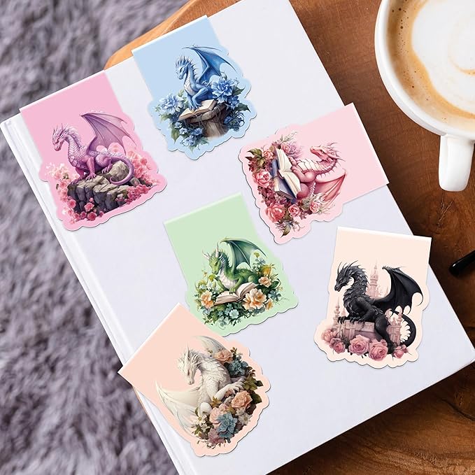 Cool Dragon Magnetic Bookmarks: 8Pcs Dragon with Wings Magnet Book Markers, Unique Floral Book Mark Clips Gift for Men, Gifts for Men Boys Kids Book Lovers Office School Supplies