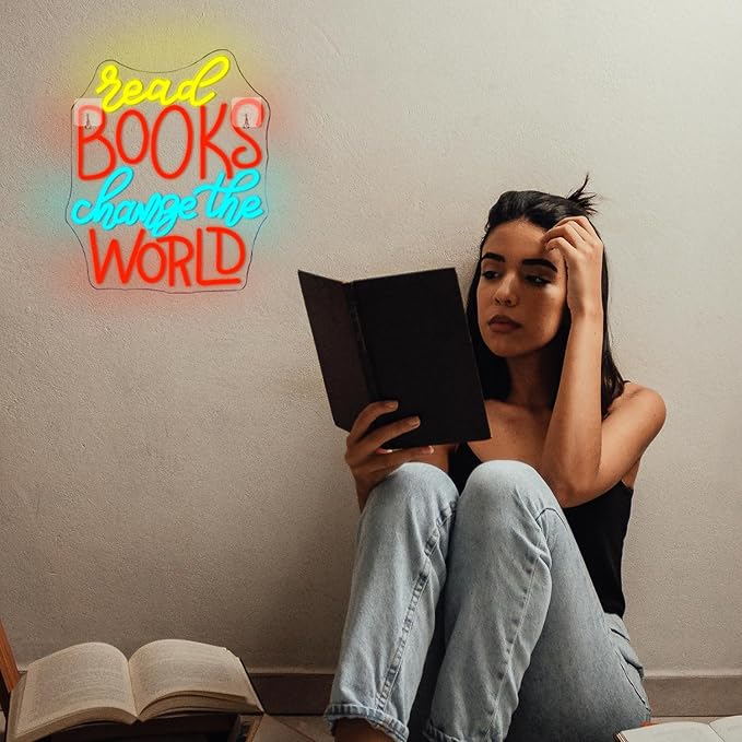 NOSUN Read Neon Sign Classroom Neon Signs for Wall Decor Change The World Light Sign for Bedroom Study Room Library Neon Light Sign Neon Classroom Sign Read Neon Lights Neon Wall Sign Light Up Sign