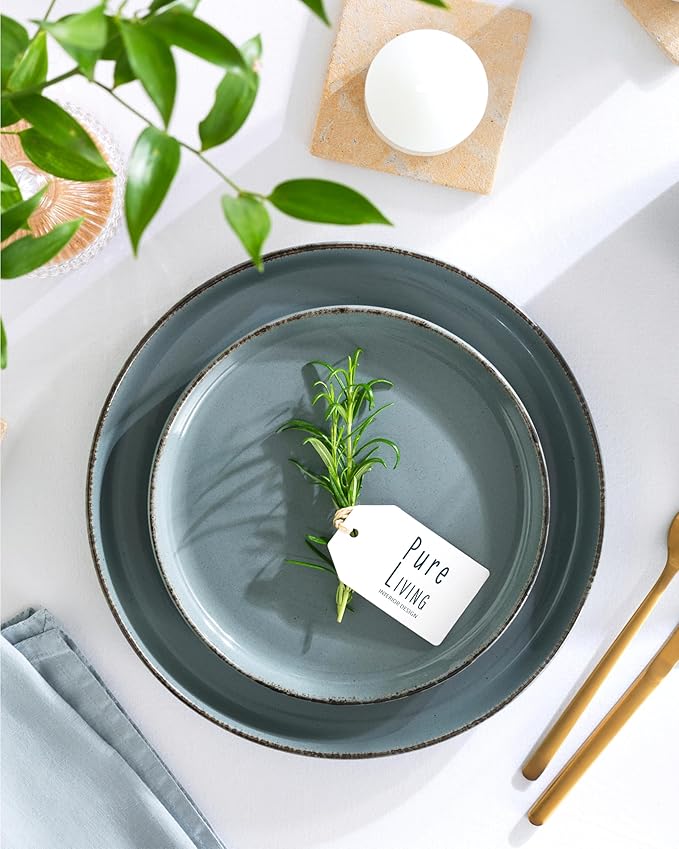 Stoneware Small Dinner Plates Set of 2, Modern Rustic -Style Stoneware , 7.9"" Ceramic Plates , Dishwasher, Microwave Safe Dinner Plates, Stoneware Plates, Kitchen Plates-Rustic Blue, Large