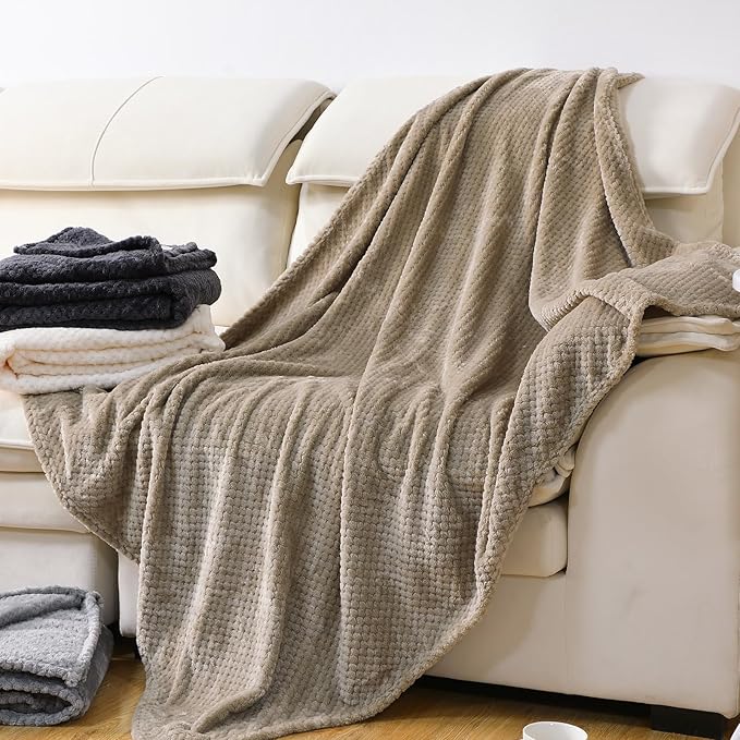 Newwiee 4 Pcs Flanne Fleece Throw Blanket for Bed Couch Large 3D Waffle Textured Soft Blanket Winter Warm Lightweight No Shedding No Pilling Decorative Throw, 50x60 Inch(Neutral Color)