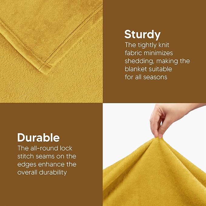 Utopia Bedding Fleece Blanket Throw Size Gold 300GSM Luxury Anti-Static Fuzzy Soft Microfiber Blanket for Couch, Sofa and Bed (60x50 Inch)